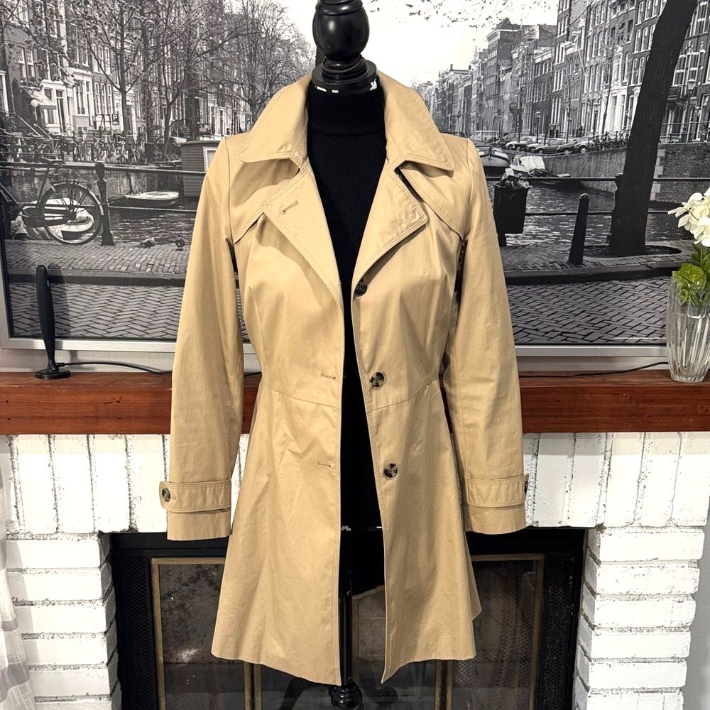 Zara Women's Trench Coat Tan Camel Small 3 Button Belted Cotton